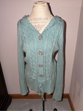 Cable hooded knit sweater